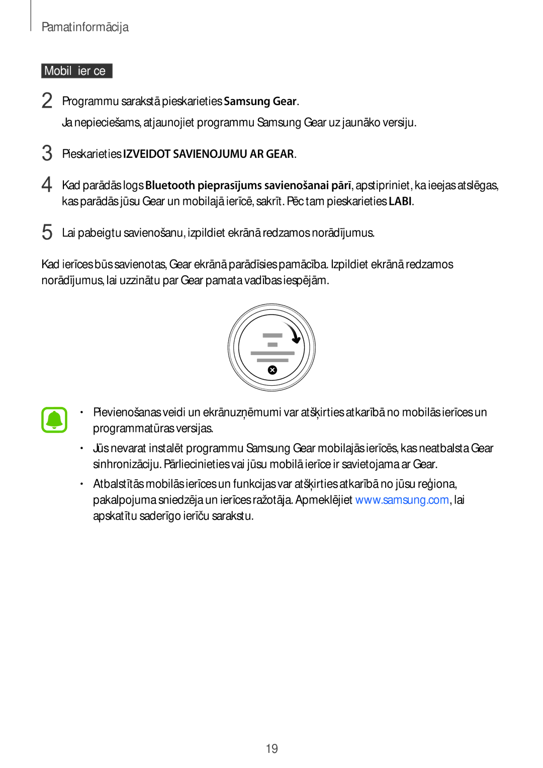 Samsung SM-R7200ZKASEB, SM-R7320ZKASEB manual  Mobilā ierīce , Pieskarieties Izveidot Savienojumu AR Gear 